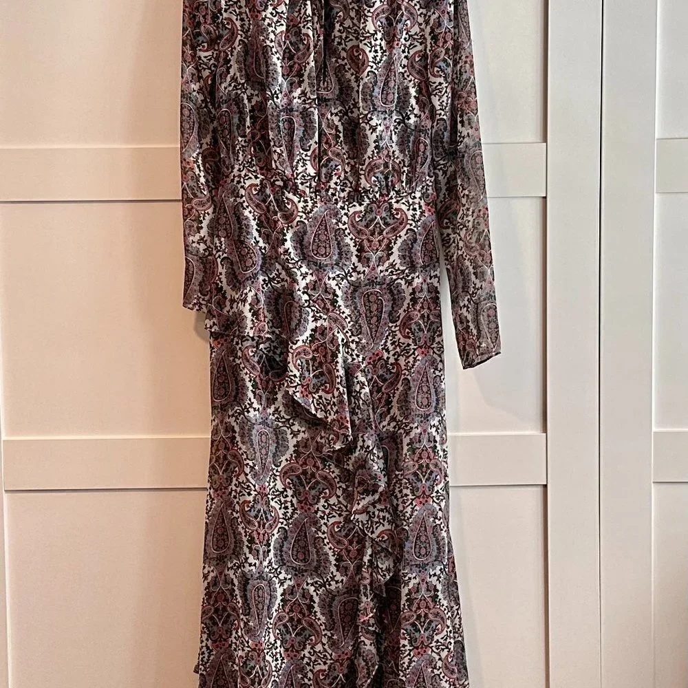 VERONICA BEARD Sazan LS Handkerchief Hem Paisley Dress In Ecru Multi- Size 2 - Picture 5 of 8